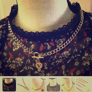 Custom Front Toggle Initial Charm Pendant Necklace